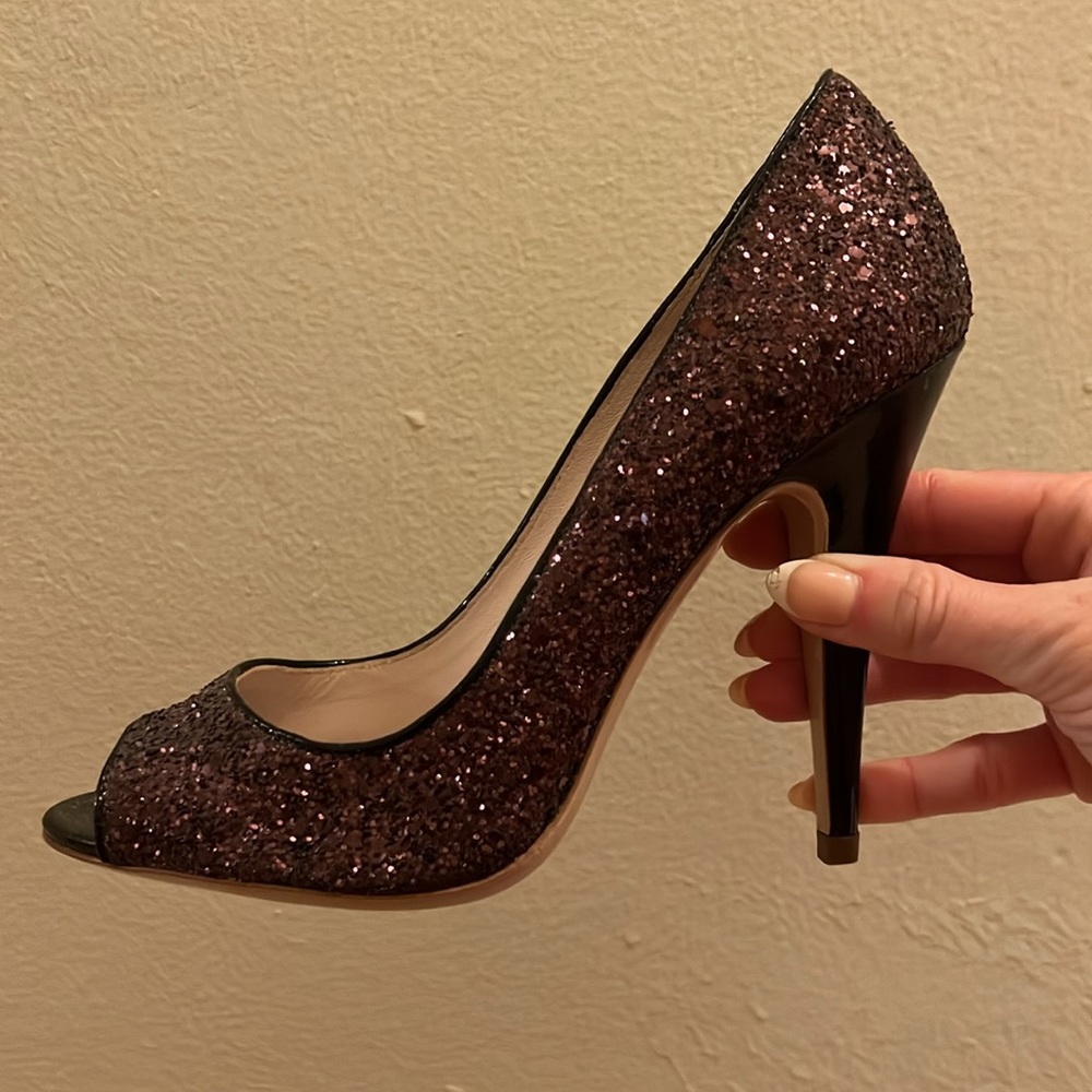 NWOT MIU MIU OPEN-TOE PUMPS HIGH HEELS BROWN GLITTER SPARKLE SHOES
